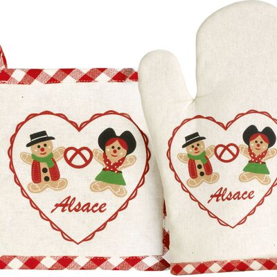 Set of kitchen glove and potholder Mannele Red/ecru 18 x 28