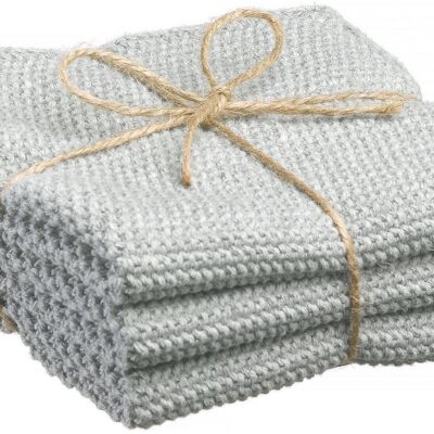 Set of 3 recycled Izan knitted hand towels Gray 25 x 25