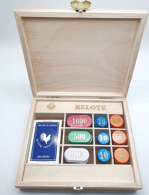 Coffret de cartes en bois - Belote & 90 jetons