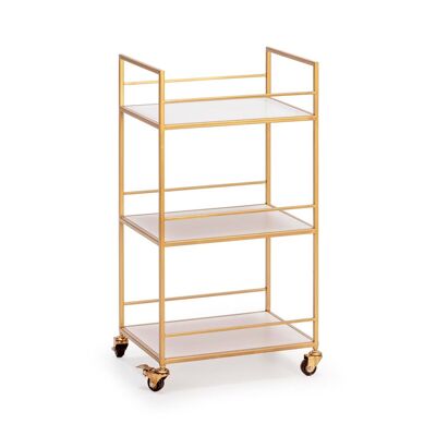 SERVEUR 42x30x78 MÉTAL DORÉ/BOIS BLANC TH1333400