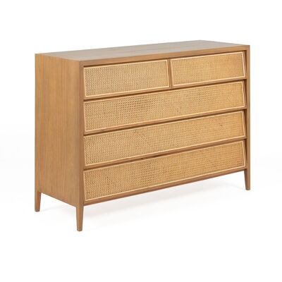 CHEST OF 5 DRAWERS 125X45X90 WOOD/NATURAL RATTAN TH7647003