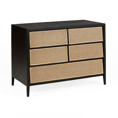 CHEST OF 5 DRAWERS 110X55X80 BLACK WOOD/NATURAL RATTAN TH7646816