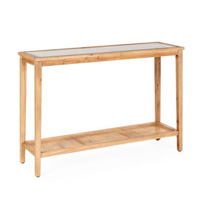 CONSOLE 120X36X80 BOIS NATUREL/VERRE/ROTIN TH1334600