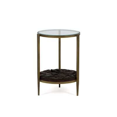 AUXILIARY TABLE 51X51X61 ANTIQUE GOLD METAL/BROWN WOOD/GLASS TH6662400