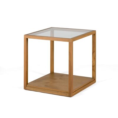 AUXILIARY TABLE 60X60X60 GLASS/NATURAL WOOD TH7631503