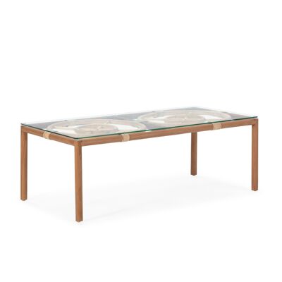 COFFEE TABLE 100X50X35 TEAK WOOD/RATTAN/TEMPERED GLASS TH2704900