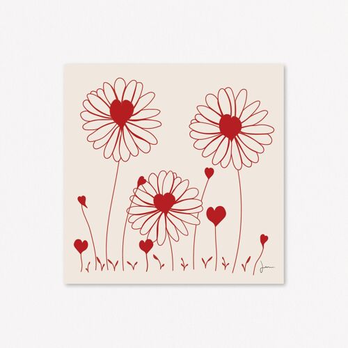Illustration Cœur de fleurs - Affiche fleurie poétique - rouge