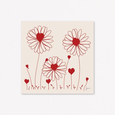 Illustration Heart of flowers - Poetic floral poster - red