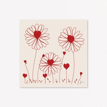 Illustration Cœur de fleurs - Affiche fleurie poétique - rouge 1