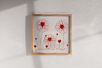 Illustration Cœur de fleurs - Affiche fleurie poétique - rouge 3