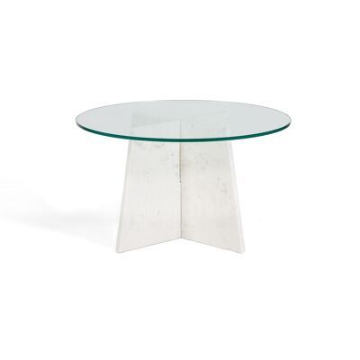 COFFEE TABLE 76X76X45 GLASS/WHITE MARBLE TH6959000