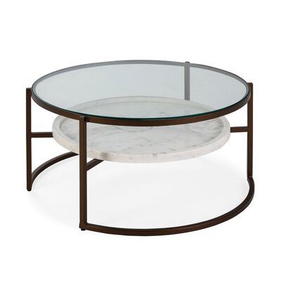 TABLE BASSE 92X92X45 VERRE/MÉTAL BRONZE/MARBRE BLANC TH6959700