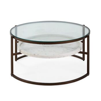 TABLE BASSE 92X92X45 VERRE/MÉTAL BRONZE/MARBRE BLANC TH6959700 2