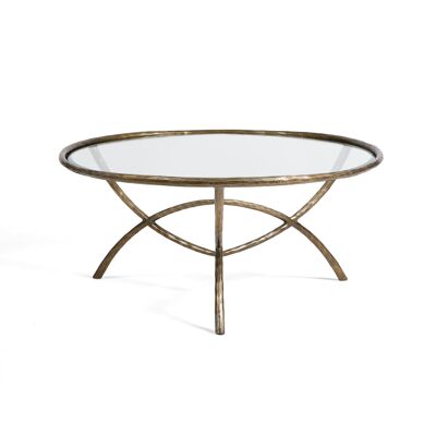 COFFEE TABLE 91X91X43 METAL/GLASS GOLD ANTIQUE TH6661500
