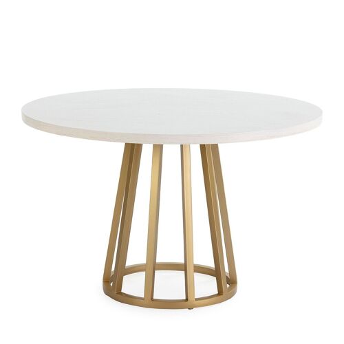 MESA DE COMEDOR 120X120X75 MADERA BLANCO/METAL DORADO TH2650621