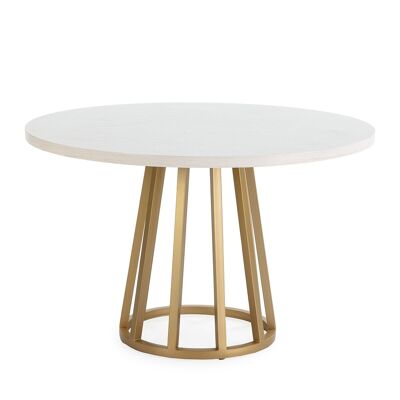 DINING TABLE 120X120X75 WHITE WOOD/GOLD METAL TH2650621