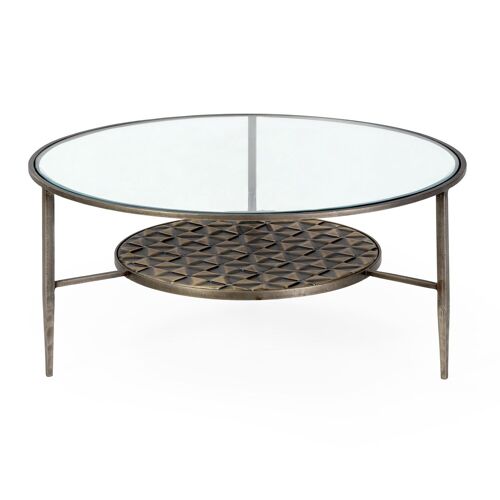 MESA DE CENTRO 93X93X42 METAL/CRISTAL DORADO ANTIQUE TH6664300