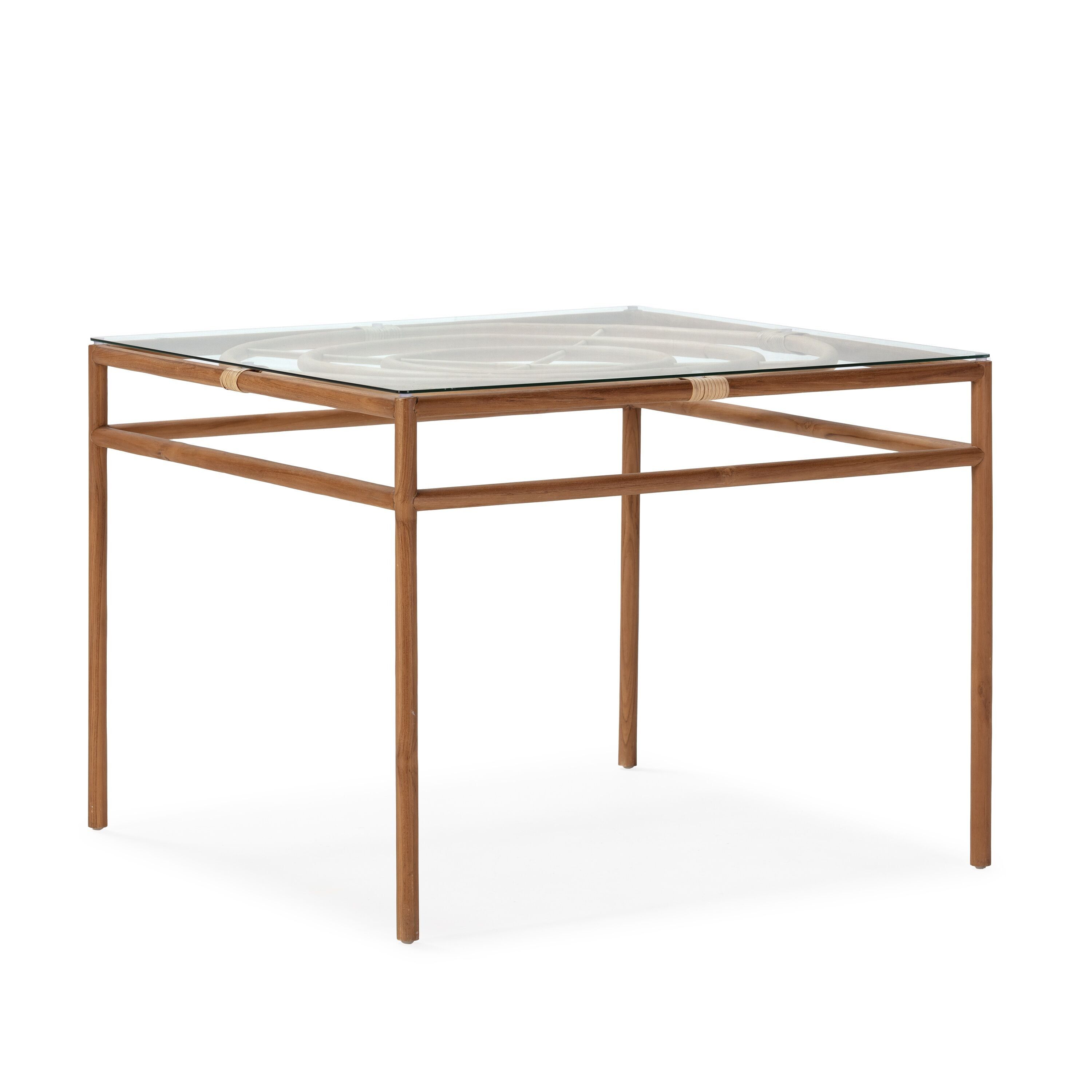 TAVOLO DA PRANZO 100X100X76 LEGNO TEAK/RATTAN/VETRO TEMPERATO TH2705100