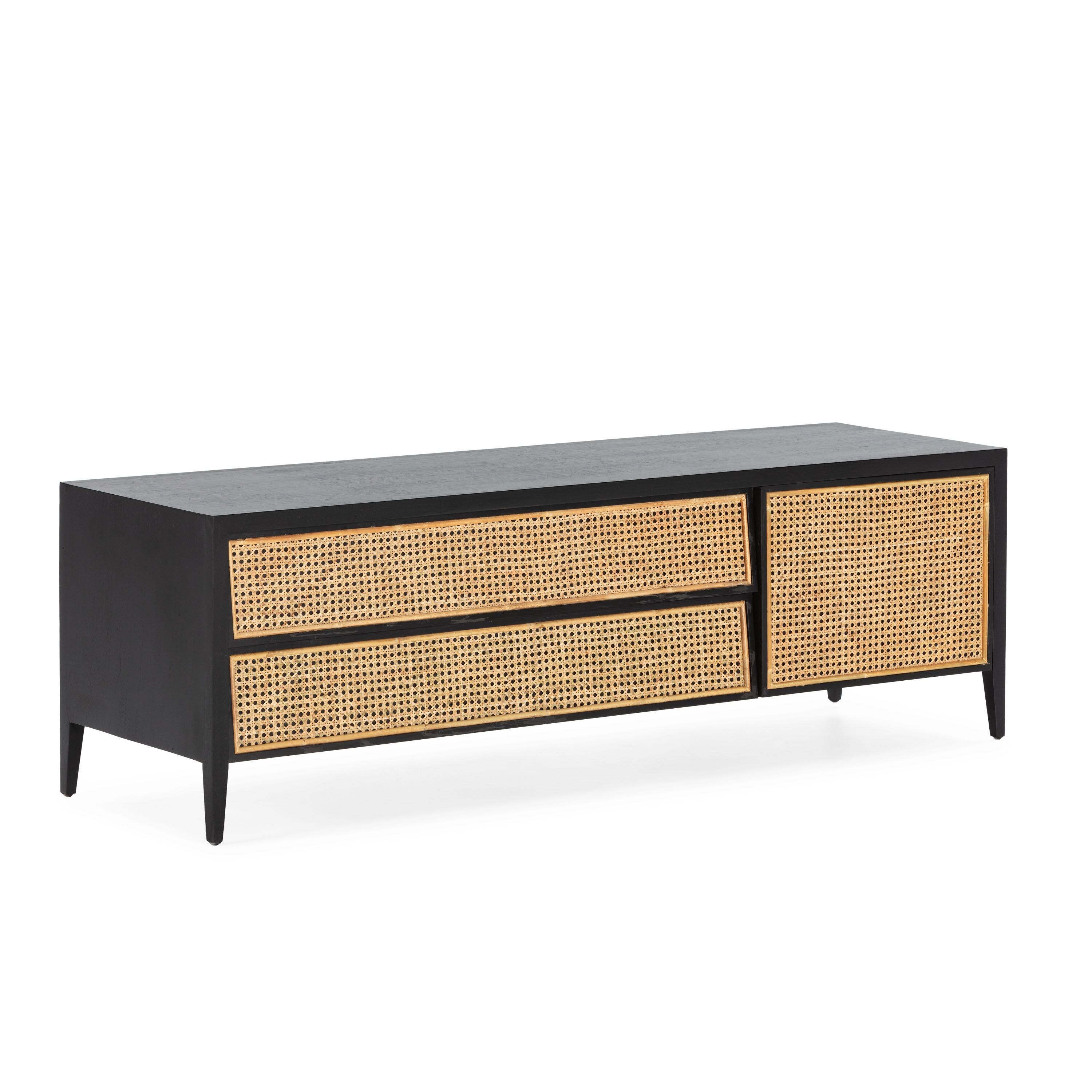 TV CABINET 160X45X50 BLACK WOOD/NATURAL RATTAN TH7647516