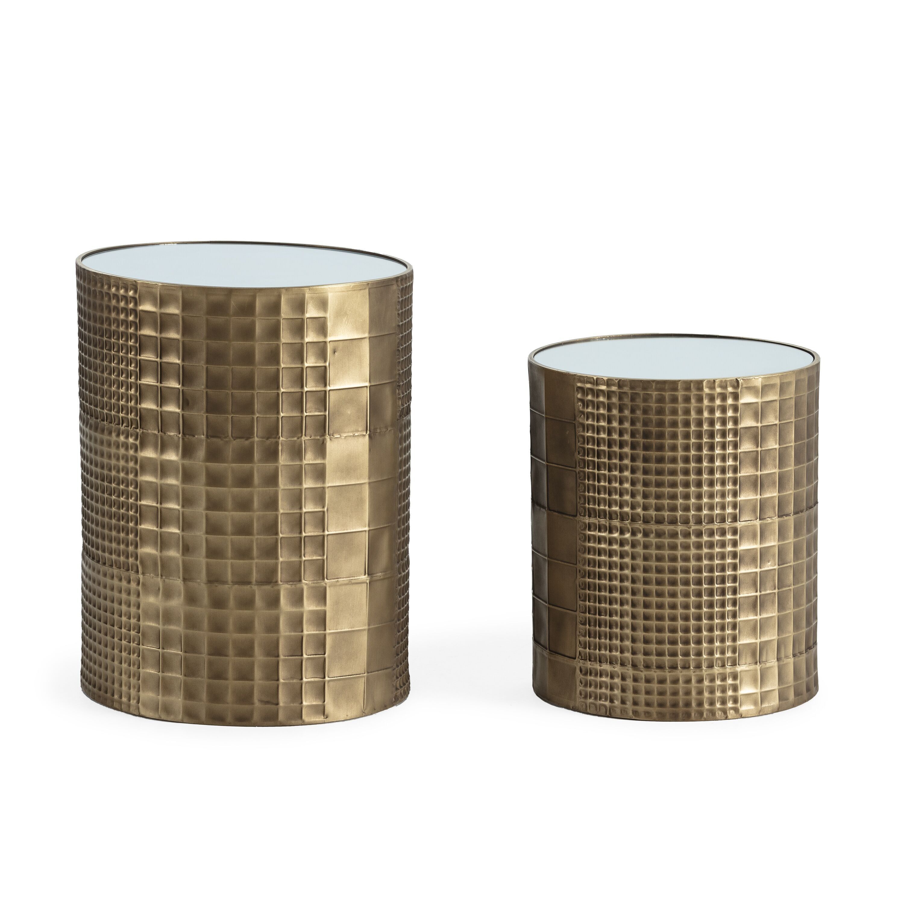 SET/2 TAVOLI AUSILIARI 42X42X54 / 36X36X43 METALLO DORATO/SPECCHIO TH1339500