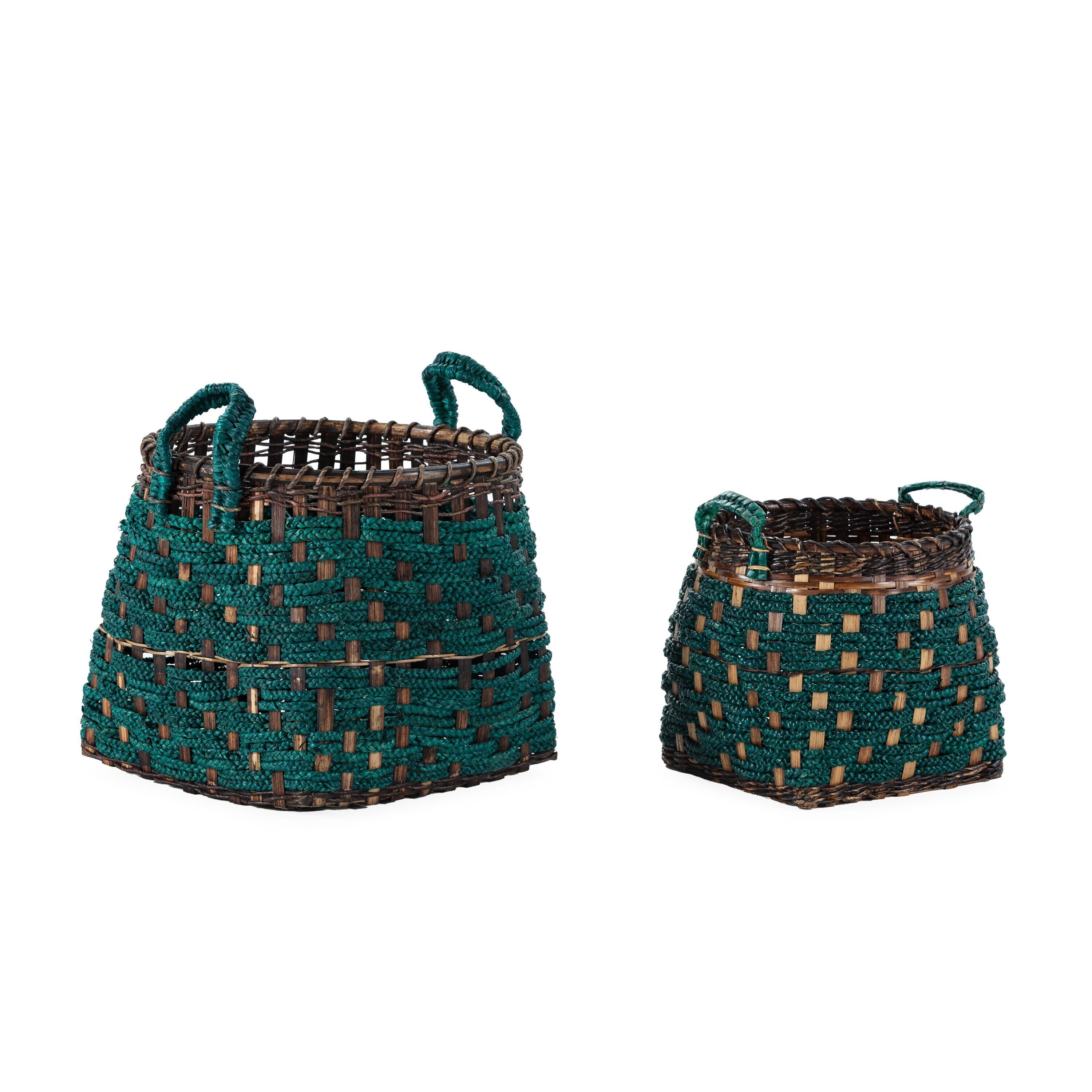 SET/2 BASKET 50X50X50/32X32X43 BROWN BAMBOO/GREEN WATER HYACINTH TH7983700