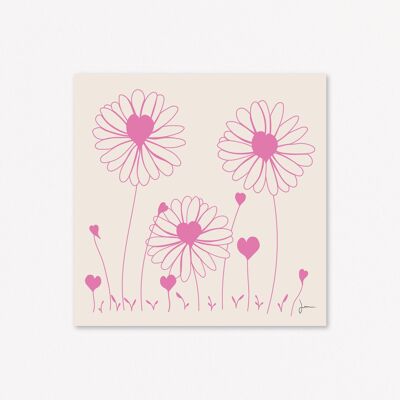 Illustration Heart of flowers - Poetic floral poster - pink