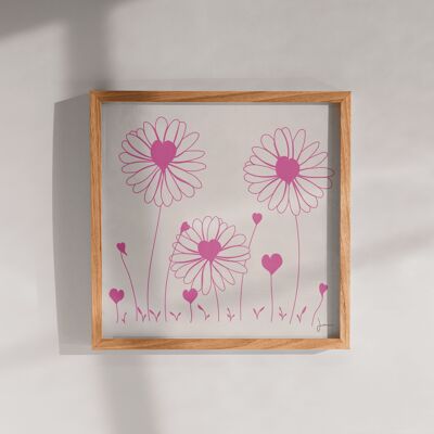 Illustration Herz aus Blumen – Poetisches Blumenplakat – rosa