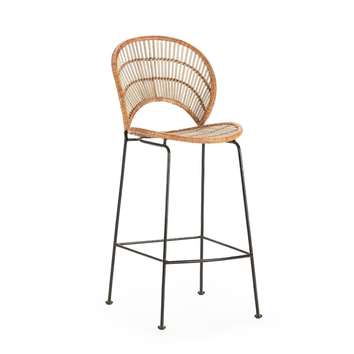 HOHER HOCKER 55X44X104 SCHWARZES METALL/NATÜRLICHES GEWEDE/WEIß GEWASCHT TH2999800