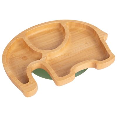 Olive Green Elephant Bamboo Suction Plate - By Tiny Dining