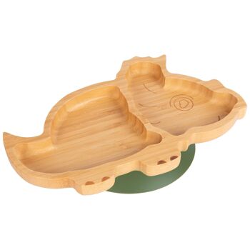 Assiette à ventouse en bambou dinosaure vert olive - Par Tiny Dining 1