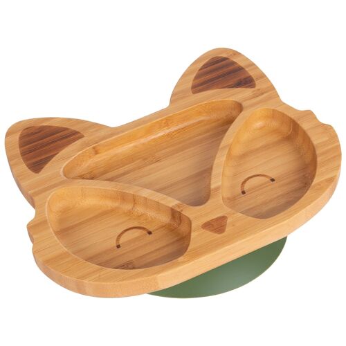 Olive Green Fox Bamboo Suction Plate - By Tiny Dining