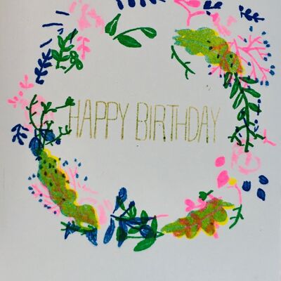 Card Happy Birthday floral wreath