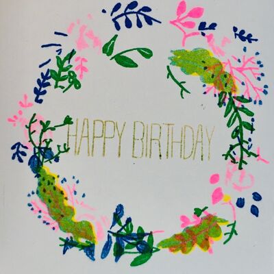 Tarjeta feliz cumpleaños guirnalda floral