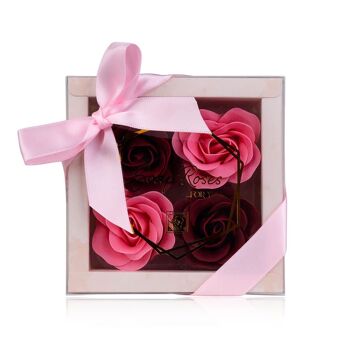Coffret 4 Roses de savon,3 modèles assortis, senteur rose - 3558045 2