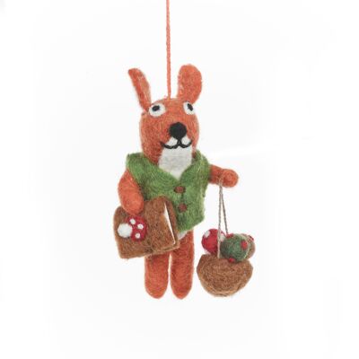 Handmade Felt Fungi Forager Squirrel Hanging Decoration