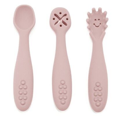 Set of 3 silicone learning spoons for baby's food diversification - PINK
