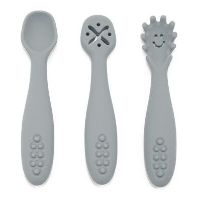 Set of 3 silicone learning spoons for baby's food diversification - GRAY