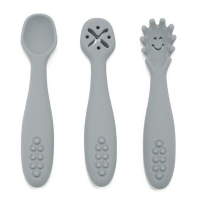 Set of 3 silicone learning spoons for baby's food diversification - GRAY