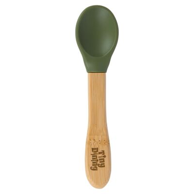Cucchiaio in bambù con punta morbida color oliva - Punta in silicone