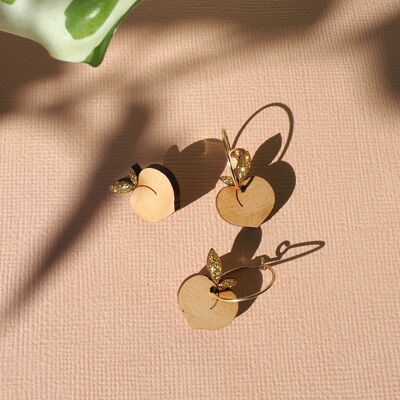 PEACH glitter wooden hoop earrings