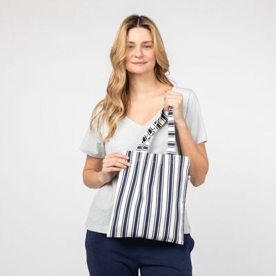 Mini Totebag Algodón Orgánico Noche Stripes 32X28 CM Producto de Comercio Justo