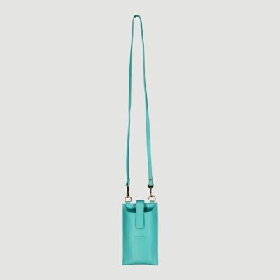 SUPPORT MOBILE EN CUIR NATUREL TURQUOISE