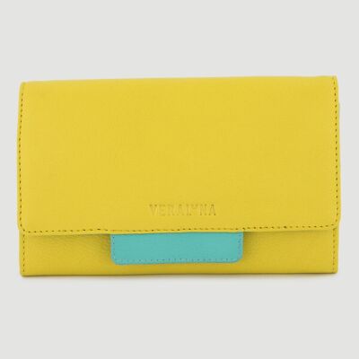 PORTEFEUILLE EN CUIR NATUREL TERU JAUNE TURQUOISE