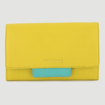 NATURAL LEATHER WALLET TERU YELLOW TURQUOISE