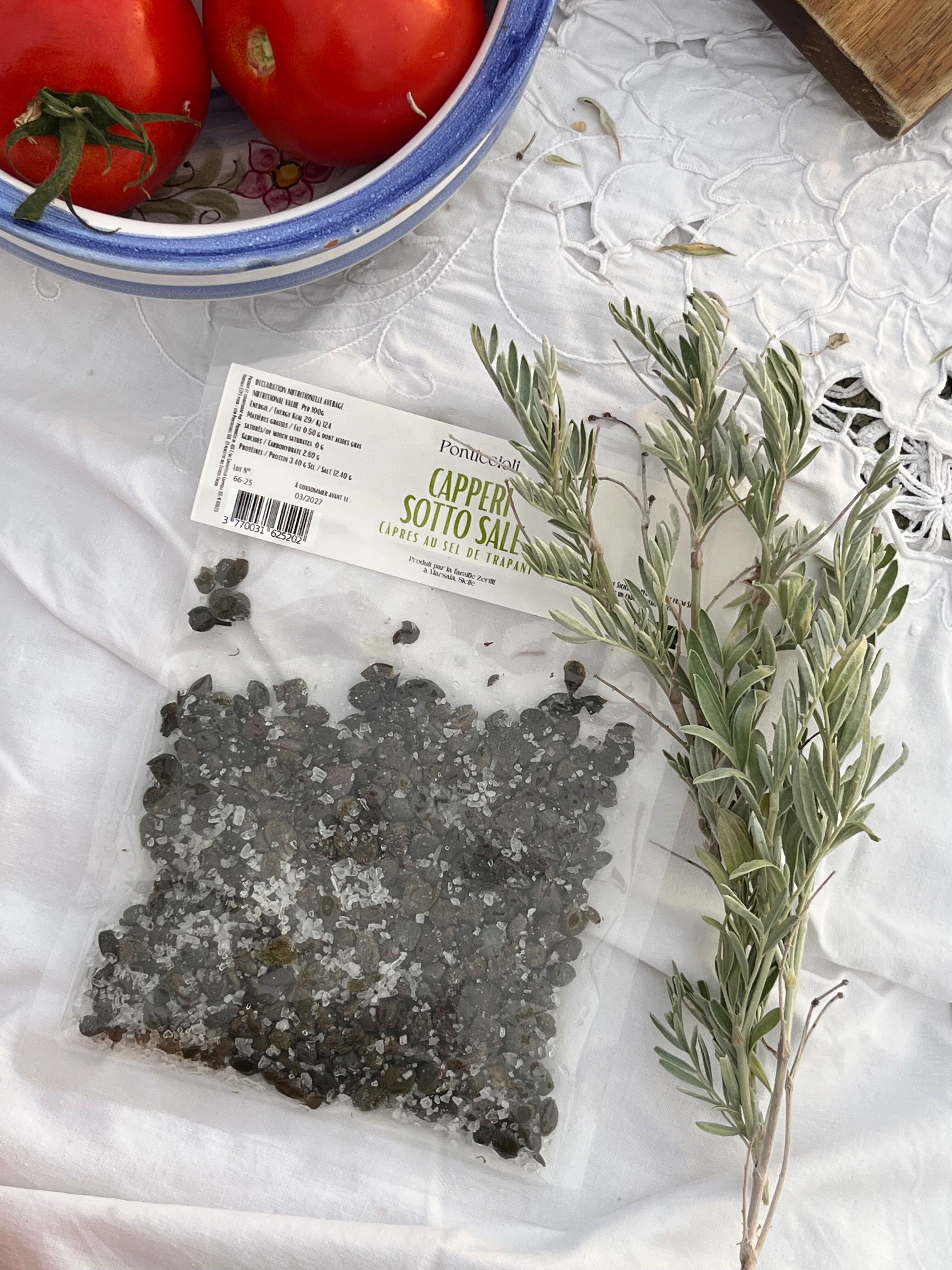 Beutel mit kleinen sizilianischen Kapern mit Trapani-Salz / Capperi siciliani – 100 g