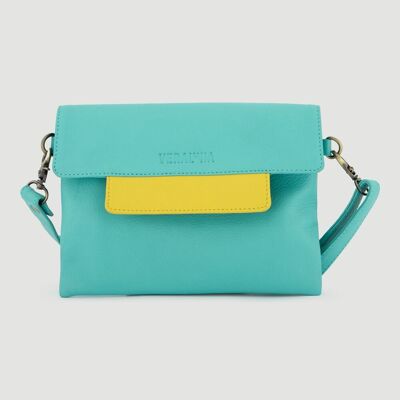 SAC CUIR NATUREL FATEH JAUNE TURQUOISE