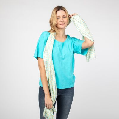 FOULARD VISCOSE POIS JAUNE TURQUOISE