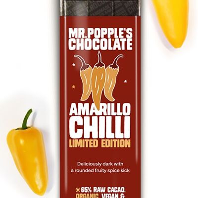 Barre de chocolat végétalien biologique noir au piment Amarillo 65 % 35 g