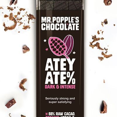 88 % Atey Ate % 35 g dunkle, vegane, zuckerfreie Bio-Schokoriegel