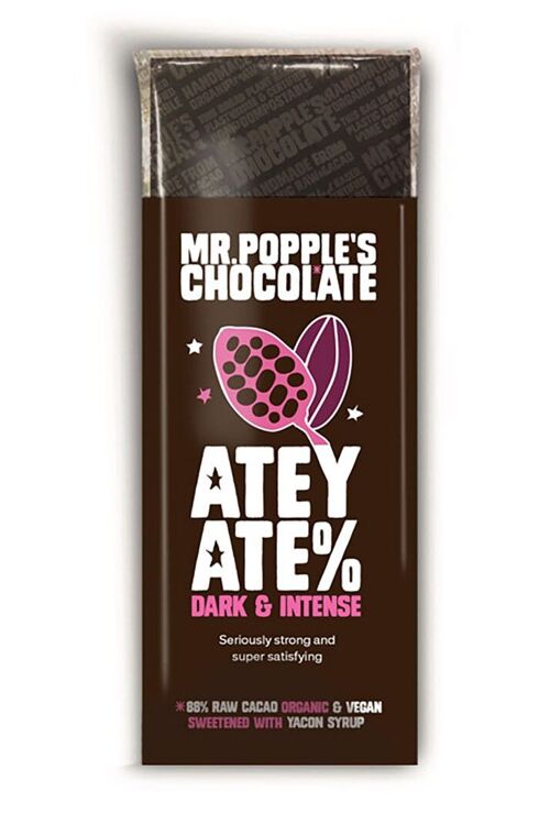 88% Atey Ate%  75g Dark Organic Vegan Sugar Free Chocolate Bar